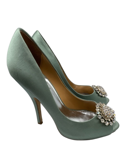 Badgley Mischka Shoe Size 8.5 Mint Green Textile open toe Stiletto Satin Heels Mint Green / 8.5