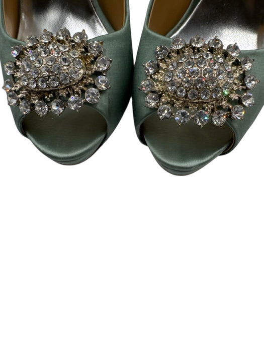 Badgley Mischka Shoe Size 8.5 Mint Green Textile open toe Stiletto Satin Heels Mint Green / 8.5