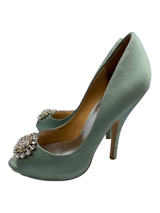 Badgley Mischka Shoe Size 8.5 Mint Green Textile open toe Stiletto Satin Heels Mint Green / 8.5