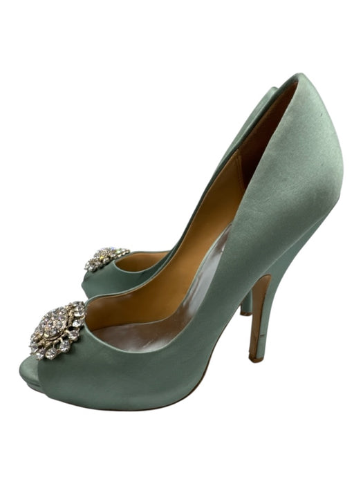 Badgley Mischka Shoe Size 8.5 Mint Green Textile open toe Stiletto Satin Heels Mint Green / 8.5