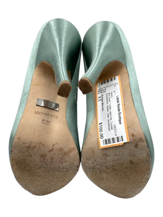 Badgley Mischka Shoe Size 8.5 Mint Green Textile open toe Stiletto Satin Heels Mint Green / 8.5