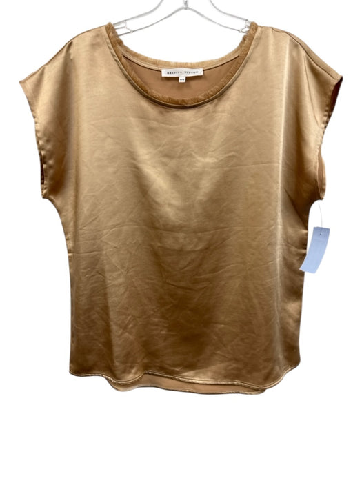 Melissa Nepton Size M Champange Gold Viscose Satin Fringe Trim Cap Sleeve Top Champange Gold / M