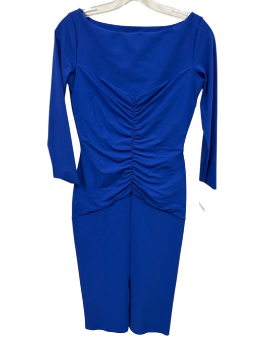 Chiara Boni Size 44 / M Royal Blue Polyamide Blend Ruched Front Below knee Dress Royal Blue / 44 / M
