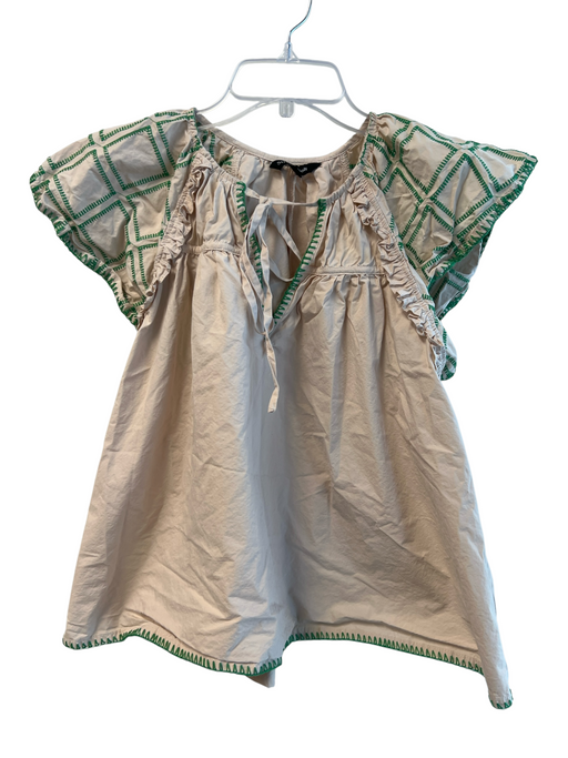 Strut & Bolt Size M Beige Cotton Short Sleeve Embroidered Design V Neck Top Beige / M