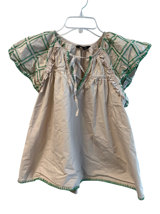 Strut & Bolt Size M Beige Cotton Short Sleeve Embroidered Design V Neck Top Beige / M