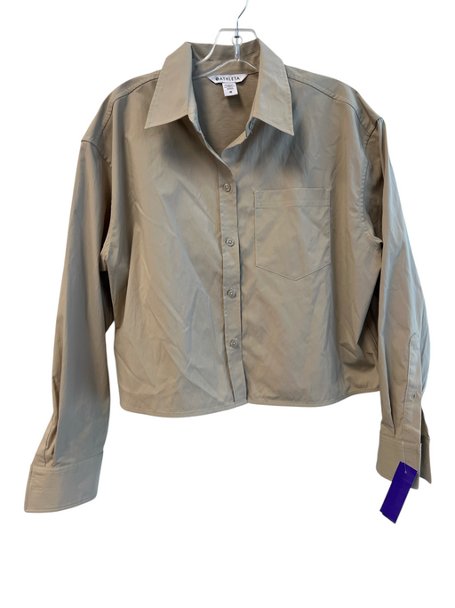 Athleta Size M Beige Polyester Long Sleeve solid color Chest Pockets Top Beige / M