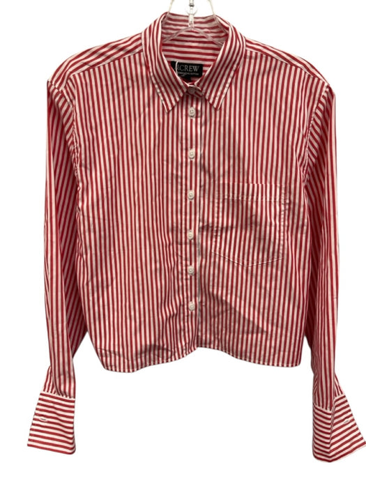 J. Crew Size 4 Red & White Cotton Striped Long Sleeve Button Up Shirt Top Red & White / 4
