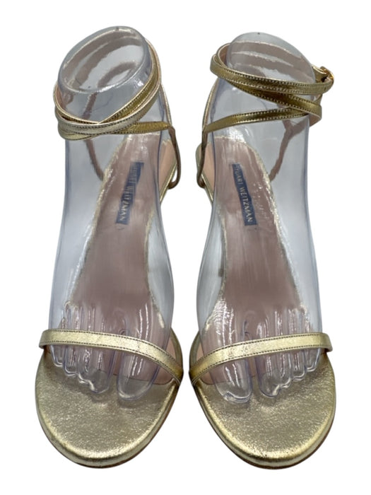 Stuart Weitzman Shoe Size 7 Gold Leather Upper Metallic Wrap Ankle Sandals Gold / 7