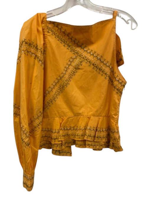 Ulla Johnson Size 6 Yellow, Blue, White Cotton One puff sleeve Embroidered Top Yellow, Blue, White / 6