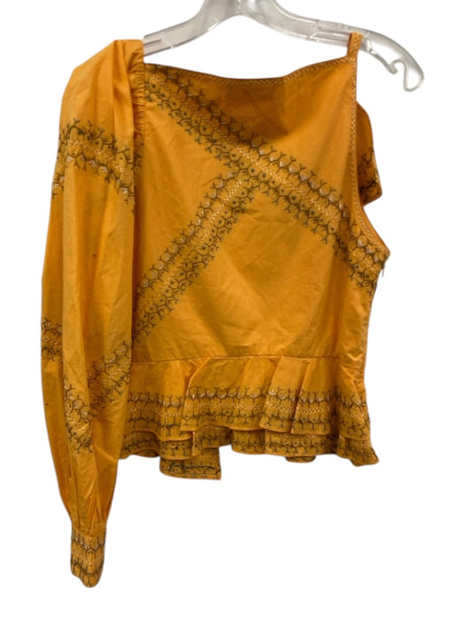 Ulla Johnson Size 6 Yellow, Blue, White Cotton One puff sleeve Embroidered Top Yellow, Blue, White / 6