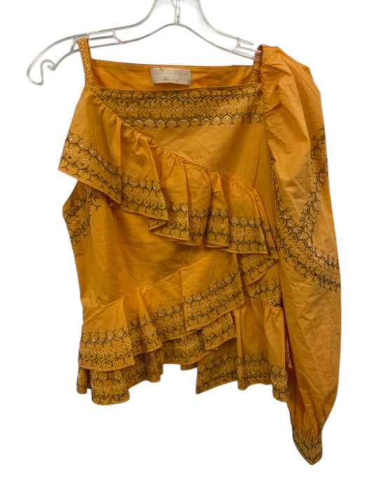 Ulla Johnson Size 6 Yellow, Blue, White Cotton One puff sleeve Embroidered Top Yellow, Blue, White / 6