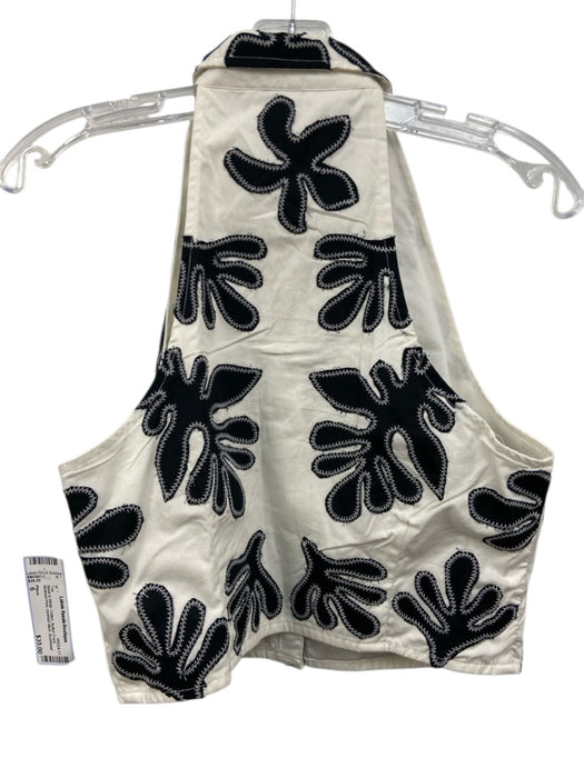 Pilcro Size 6 Black & White Cotton Button Front Abstract Print Top Black & White / 6