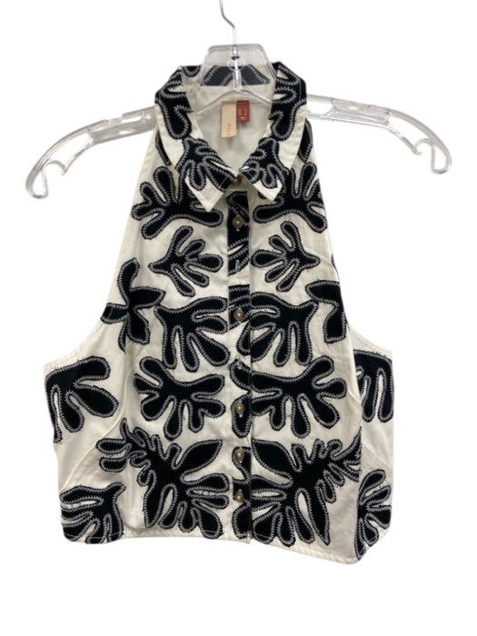 Pilcro Size 6 Black & White Cotton Button Front Abstract Print Top Black & White / 6