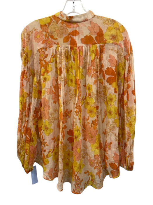 Zimmermann Size 1 Orange, Pink, Yellow, White Cotton & Silk Long Sleeve Top Orange, Pink, Yellow, White / 1