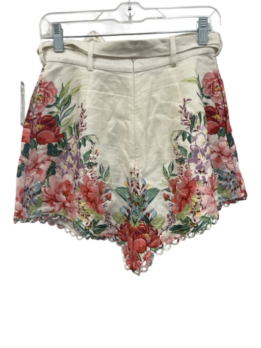 Zimmermann Size 1 White, Red, Green Linen High Rise Floral Pleated Shorts White, Red, Green / 1