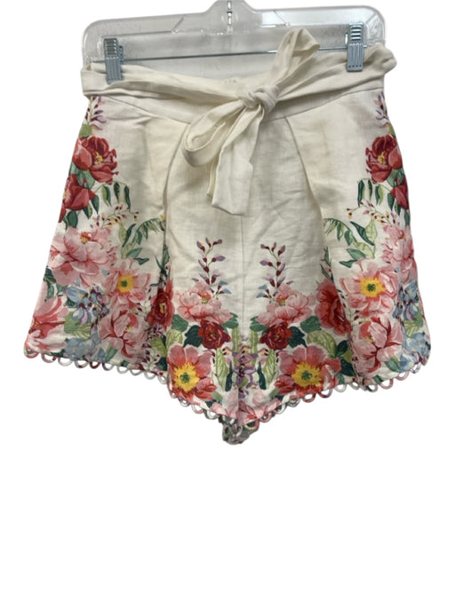 Zimmermann Size 1 White, Red, Green Linen High Rise Floral Pleated Shorts White, Red, Green / 1