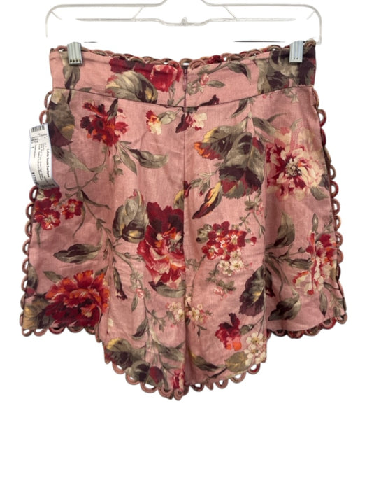 Zimmermann Size 1 Pink, Red, Green Linen High Rise Floral Pleated Shorts Pink, Red, Green / 1