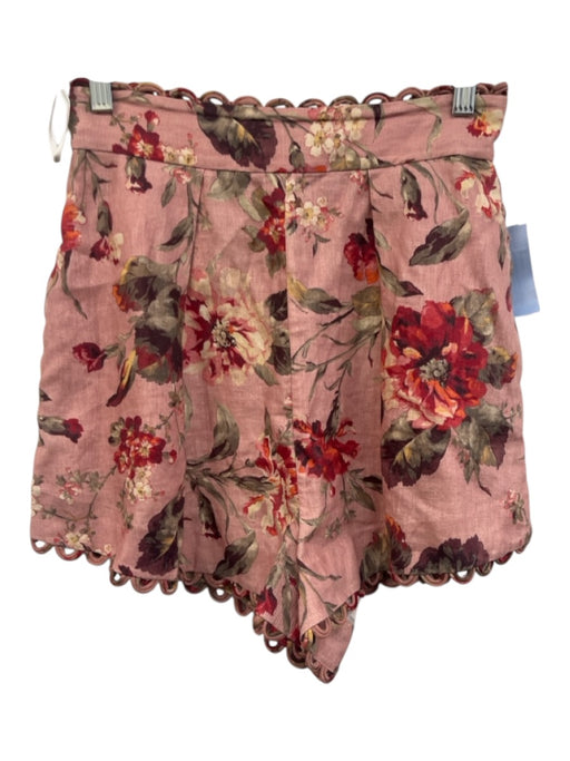 Zimmermann Size 1 Pink, Red, Green Linen High Rise Floral Pleated Shorts Pink, Red, Green / 1