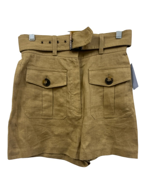 Zimmermann Size 1 Khaki Beige Linen High Rise Cargo Pockets Belted Shorts Khaki Beige / 1