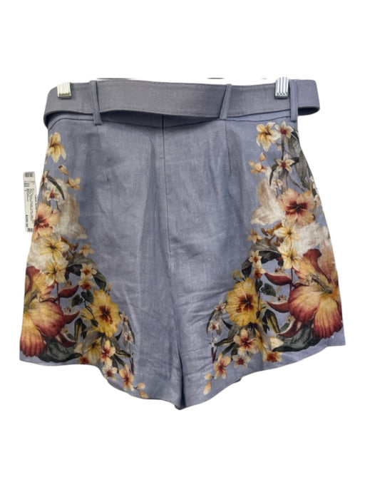 Zimmermann Size 1 Blue, White, Orange Linen High Rise Floral Pleated Shorts Blue, White, Orange / 1
