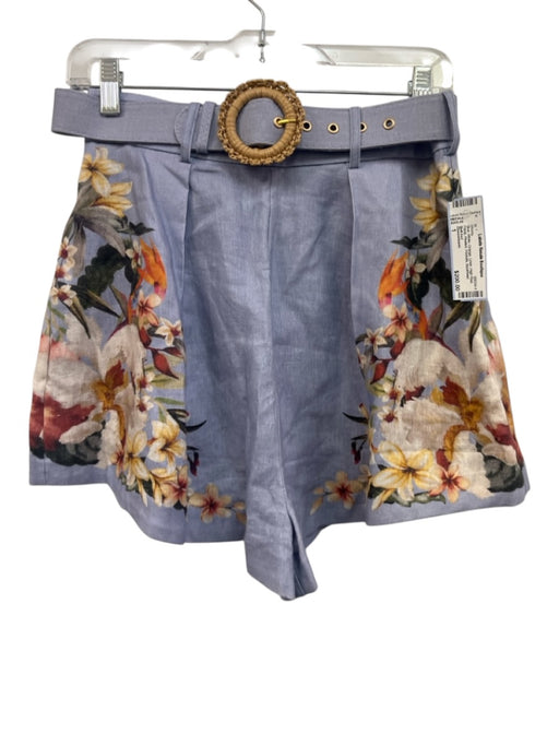 Zimmermann Size 1 Blue, White, Orange Linen High Rise Floral Pleated Shorts Blue, White, Orange / 1