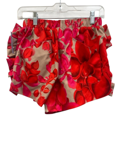 Kika Vargas Size Small Red, Pink, Beige Polyester Floral Ruffles Shorts Red, Pink, Beige / Small