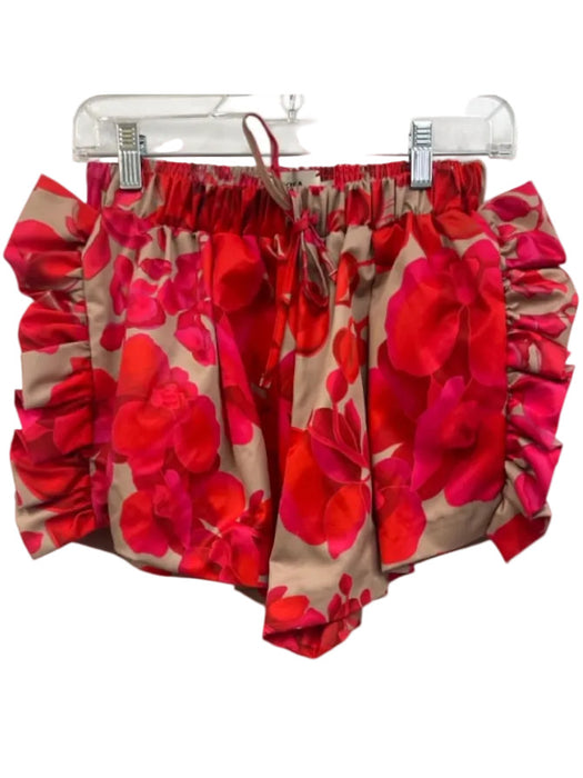 Kika Vargas Size Small Red, Pink, Beige Polyester Floral Ruffles Shorts Red, Pink, Beige / Small