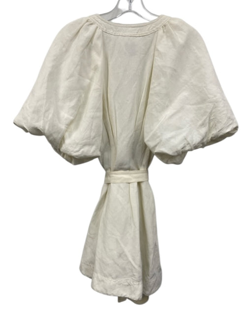 Aje. Size 6 Cream White Linen Blend Short Balloon Sleeve Pleated Midi Dress Cream White / 6