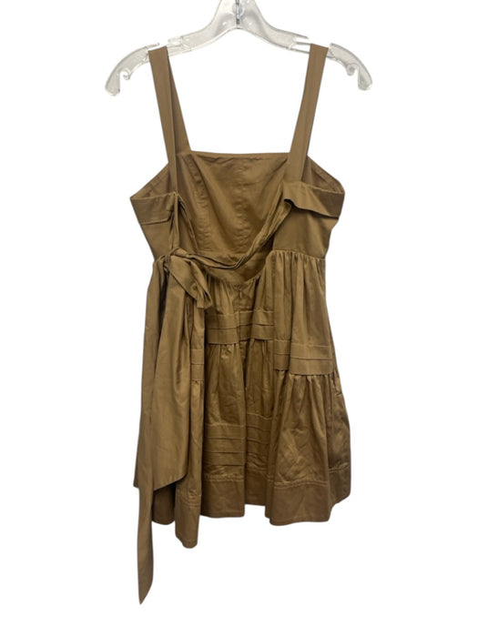 Aje. Size 6 Khaki Beige Cotton Sleeveless Gathered Tiered Tie Back Dress Khaki Beige / 6