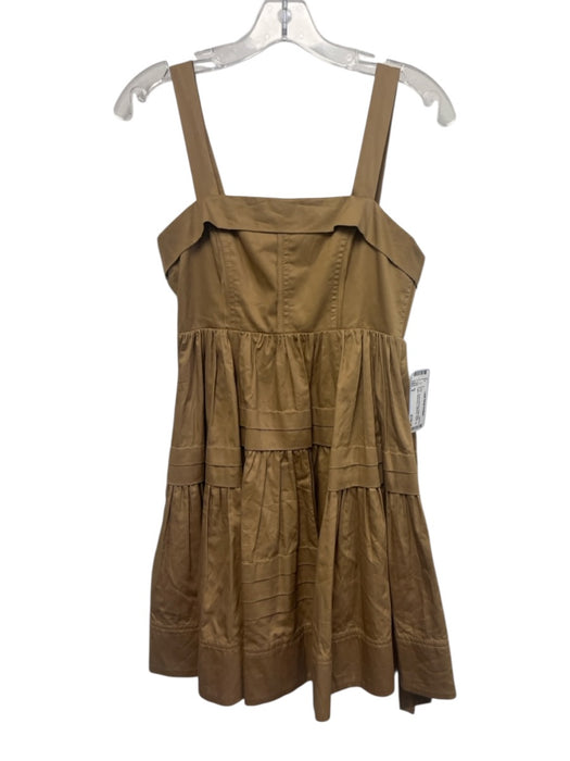 Aje. Size 6 Khaki Beige Cotton Sleeveless Gathered Tiered Tie Back Dress Khaki Beige / 6