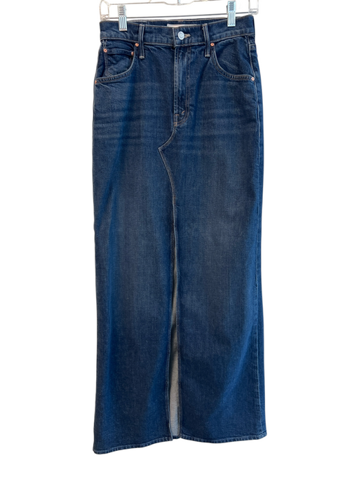 Mother Size 25 Dark Wash Cotton Mid Rise Maxi Front Slit 5 Pocket Skirt Dark Wash / 25