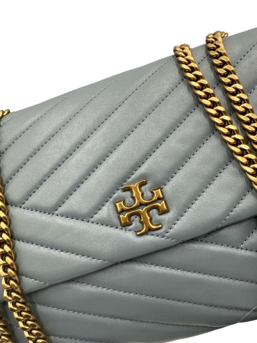 Tory Burch Slate Blue Leather Diagonal Stitching GHW Chain Dust Bag Incl. Bag Slate Blue / Small