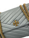 Tory Burch Slate Blue Leather Diagonal Stitching GHW Chain Dust Bag Incl. Bag Slate Blue / Small