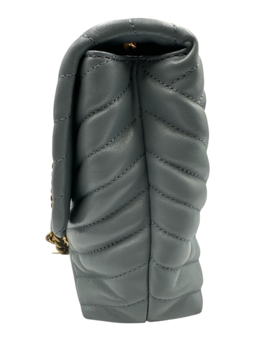 Tory Burch Slate Blue Leather Diagonal Stitching GHW Chain Dust Bag Incl. Bag Slate Blue / Small