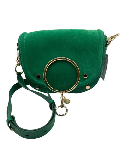 See By Chloe Emerald Green Leather Suede Gold Hardware Crossbody Bag Emerald Green / Small