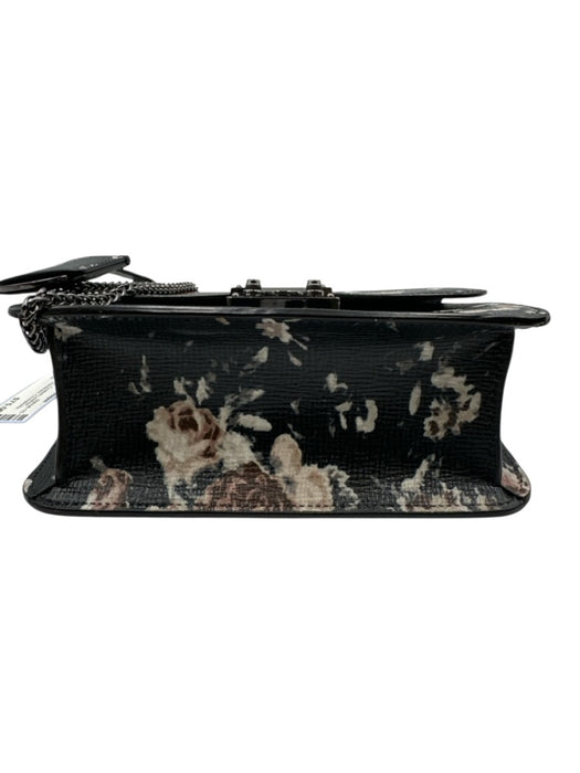 Henri Bendel Black, Cream, Blush Coated Leather Floral Gunmetal Hardware Bag Black, Cream, Blush / XS