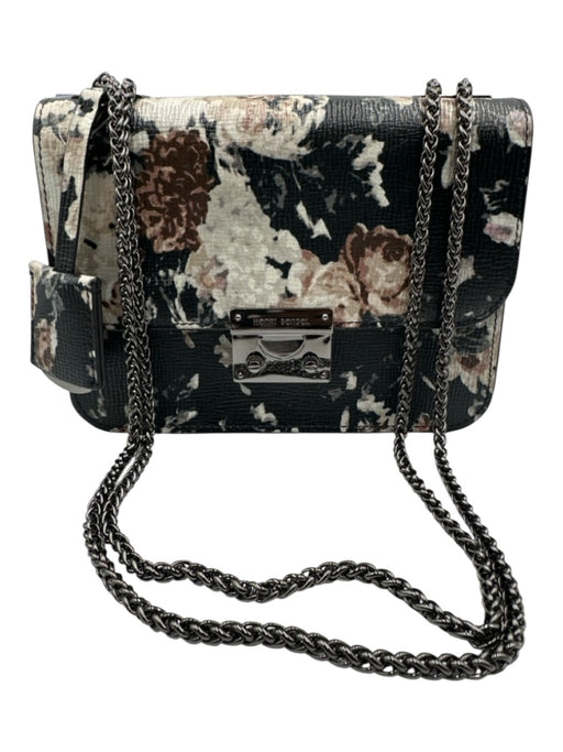 Henri Bendel Black, Cream, Blush Coated Leather Floral Gunmetal Hardware Bag Black, Cream, Blush / XS