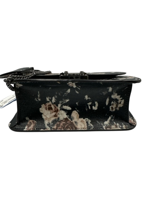 Henri Bendel Black, Cream, Blush Coated Leather Floral Gunmetal Hardware Bag Black, Cream, Blush / XS