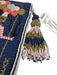 Anthropologie Blue, Pink, Black Beaded Cloth People Tassel Pouch Clutch Blue, Pink, Black