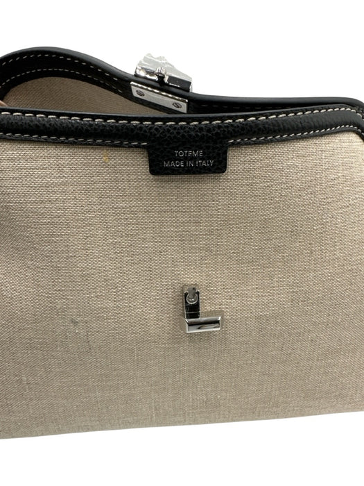 Toteme Beige Canvas Black Leather Trim Crossbody Strap Clutch Dust Bag Incl. Bag Beige / Mini