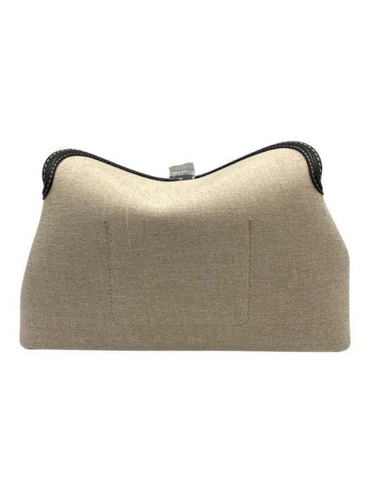 Toteme Beige Canvas Black Leather Trim Crossbody Strap Clutch Dust Bag Incl. Bag Beige / Mini