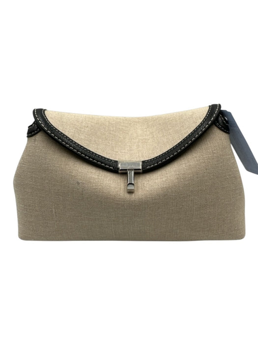 Toteme Beige Canvas Black Leather Trim Crossbody Strap Clutch Dust Bag Incl. Bag Beige / Mini