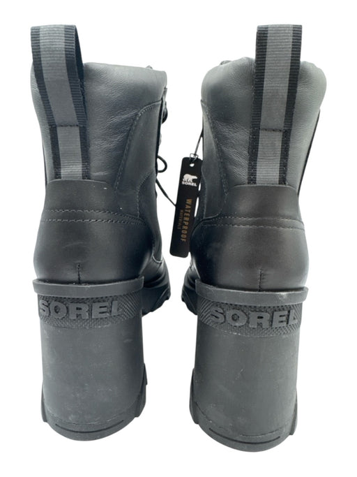 Sorel Shoe Size 11 Black Leather Canvas Rubber Sole Block Heel Lace Up Booties Black / 11