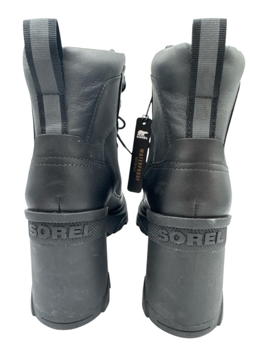 Sorel Shoe Size 11 Black Leather Canvas Rubber Sole Block Heel Lace Up Booties Black / 11