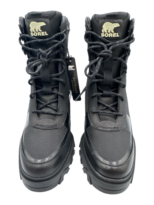 Sorel Shoe Size 11 Black Leather Canvas Rubber Sole Block Heel Lace Up Booties Black / 11