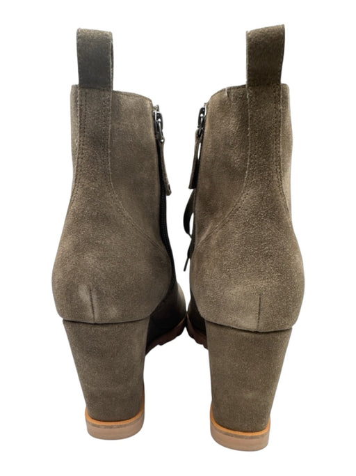 Paolo Shoe Size 11 Olive Taupe Suede Lace Up Peep Toe Wedge Ankle Booties Olive Taupe / 11