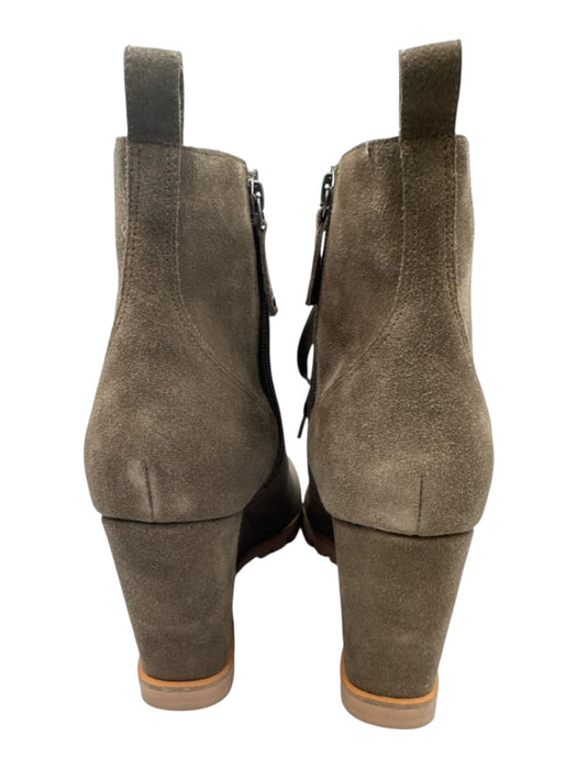 Paolo Shoe Size 11 Olive Taupe Suede Lace Up Peep Toe Wedge Ankle Booties Olive Taupe / 11