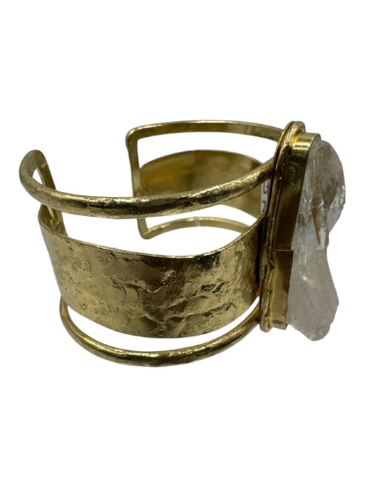 Zoe & Chloe and Co Clear & Gold Gold Plated Quartz Cuff Stone Wide Bracelet Clear & Gold