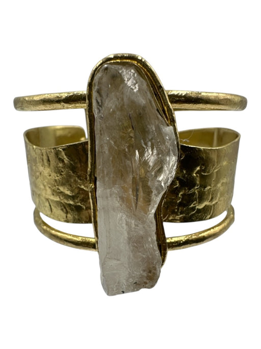 Zoe & Chloe and Co Clear & Gold Gold Plated Quartz Cuff Stone Wide Bracelet Clear & Gold