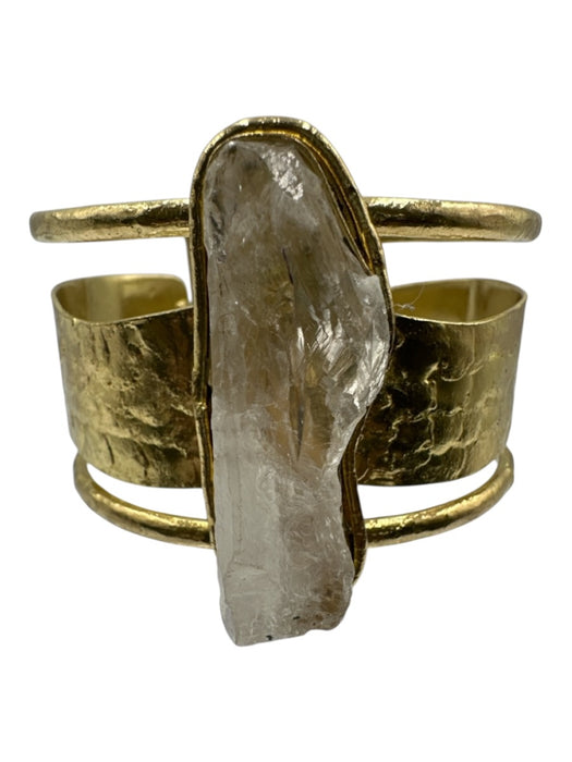 Zoe & Chloe and Co Clear & Gold Gold Plated Quartz Cuff Stone Wide Bracelet Clear & Gold